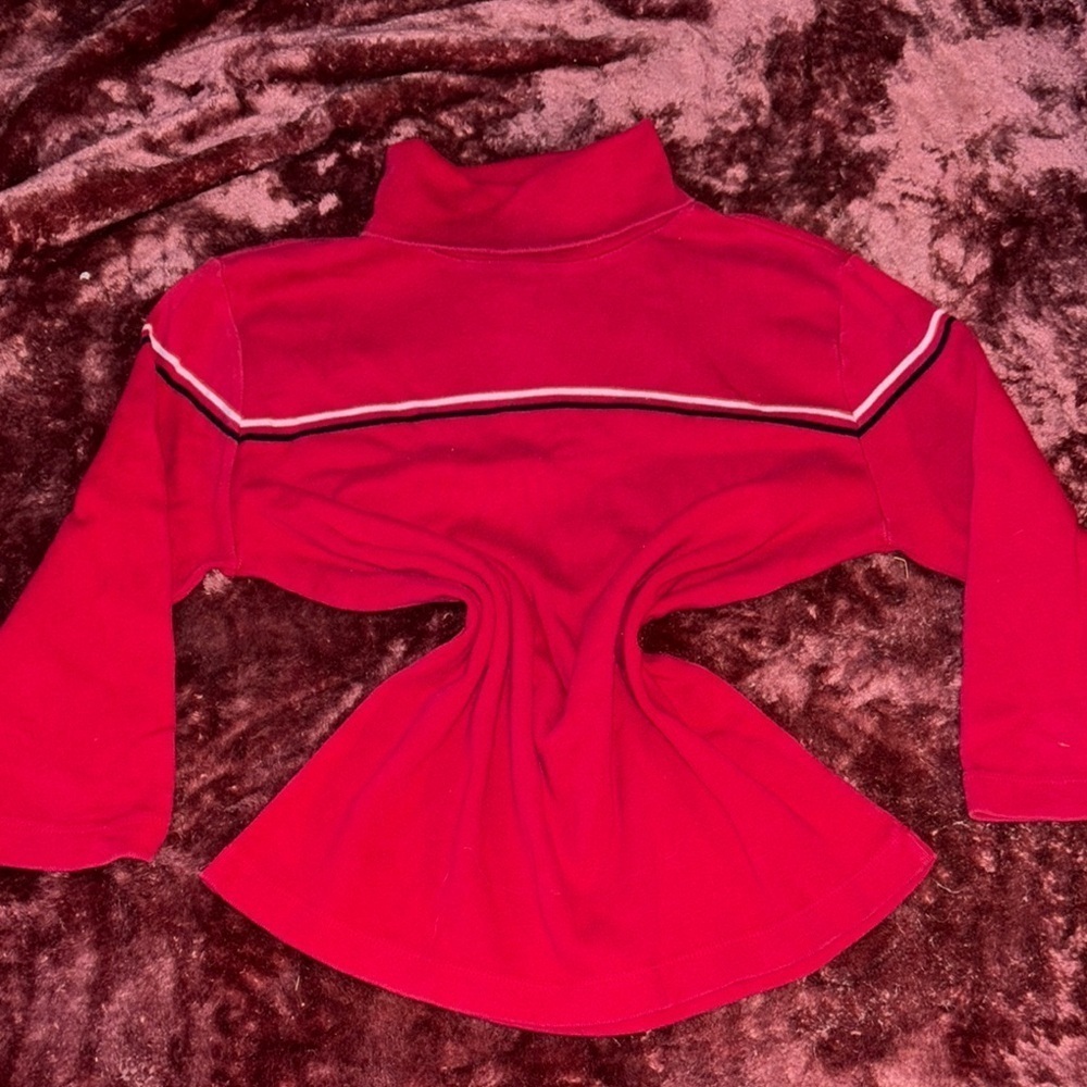 Red Turtleneck Sweater with Stripe Detail
